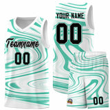 Custom White Bright Green Graffiti Pattern Fluids Style Sports Uniform Basketball Jersey Sets