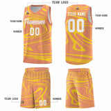 Custom Light Orange Gold Graffiti Pattern Fluids Style Sports Uniform Basketball Jersey Sets