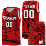 Custom Red Black Graffiti Pattern Fluids Style Sports Uniform Basketball Jersey Sets