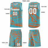 Custom Aqua Orange Graffiti Pattern Fluids Style Sports Uniform Basketball Jersey Sets
