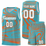 Custom Aqua Orange Graffiti Pattern Fluids Style Sports Uniform Basketball Jersey Sets