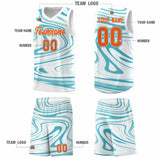 Custom White Aqua Graffiti Pattern Fluids Style Sports Uniform Basketball Jersey Sets