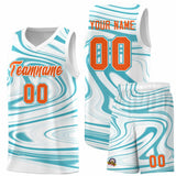 Custom White Aqua Graffiti Pattern Fluids Style Sports Uniform Basketball Jersey Sets