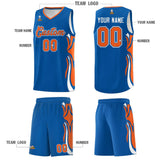 Custom Royal Orange-White Graffiti Pattern Side Curve Pattern Sports Uniform Basketball Jersey Sets