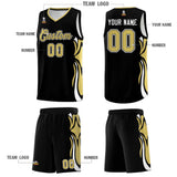 Custom Black Old Gold-White Graffiti Pattern Side Curve Pattern Sports Uniform Basketball Jersey Sets