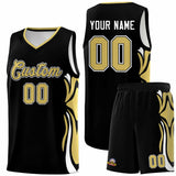 Custom Black Old Gold-White Graffiti Pattern Side Curve Pattern Sports Uniform Basketball Jersey Sets