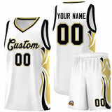 Custom White Black-Old Gold Graffiti Pattern Side Curve Pattern Sports Uniform Basketball Jersey Sets
