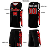 Custom Black Red-White Graffiti Pattern Side Curve Pattern Sports Uniform Basketball Jersey Sets
