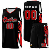Custom Black Red-White Graffiti Pattern Side Curve Pattern Sports Uniform Basketball Jersey Sets