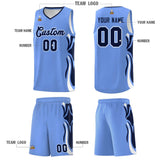 Custom Light Blue Navy-White Graffiti Pattern Side Curve Pattern Sports Uniform Basketball Jersey Sets