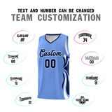Custom Light Blue Navy-White Graffiti Pattern Side Curve Pattern Sports Uniform Basketball Jersey Sets
