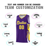 Custom Purple Gold-White Graffiti Pattern Side Curve Pattern Sports Uniform Basketball Jersey Sets