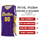 Custom Purple Gold-White Graffiti Pattern Side Curve Pattern Sports Uniform Basketball Jersey Sets