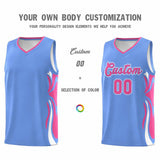 Custom Light Blue Pink-White Graffiti Pattern Side Curve Pattern Sports Uniform Basketball Jersey Sets