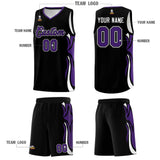 Custom Black Purple-White Graffiti Pattern Side Curve Pattern Sports Uniform Basketball Jersey Sets