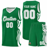 Custom Kelly Green White-White Graffiti Pattern Side Curve Pattern Sports Uniform Basketball Jersey Sets