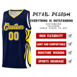 Custom Navy Gold-White Graffiti Pattern Side Curve Pattern Sports Uniform Basketball Jersey Sets