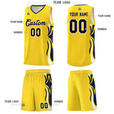 Custom Gold Navy-White Graffiti Pattern Side Curve Pattern Sports Uniform Basketball Jersey Sets