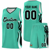 Custom Bright Green Black-White Graffiti Pattern Side Curve Pattern Sports Uniform Basketball Jersey Sets