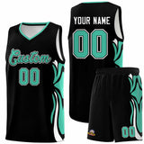 Custom Black Bright Green-White Graffiti Pattern Side Curve Pattern Sports Uniform Basketball Jersey Sets