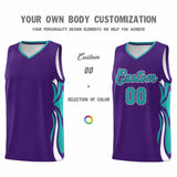 Custom Purple Aqua-White Graffiti Pattern Side Curve Pattern Sports Uniform Basketball Jersey Sets