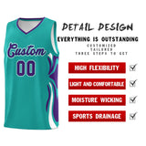 Custom Aqua Purple-White Graffiti Pattern Side Curve Pattern Sports Uniform Basketball Jersey Sets