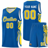 Custom Royal Gold-White Graffiti Pattern Side Curve Pattern Sports Uniform Basketball Jersey Sets