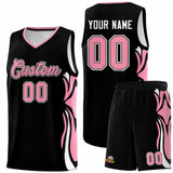Custom Black Light Pink-White Graffiti Pattern Side Curve Pattern Sports Uniform Basketball Jersey Sets