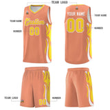 Custom Light Orange Gold-White Graffiti Pattern Side Curve Pattern Sports Uniform Basketball Jersey Sets