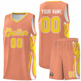 Custom Light Orange Gold-White Graffiti Pattern Side Curve Pattern Sports Uniform Basketball Jersey Sets
