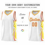 Custom White Light Orange-Gold Graffiti Pattern Side Curve Pattern Sports Uniform Basketball Jersey Sets