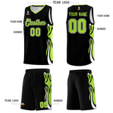 Custom Black Light Green-White Graffiti Pattern Side Curve Pattern Sports Uniform Basketball Jersey Sets