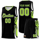 Custom Black Light Green-White Graffiti Pattern Side Curve Pattern Sports Uniform Basketball Jersey Sets
