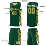 Custom Green Old Gold-White Graffiti Pattern Side Curve Pattern Sports Uniform Basketball Jersey Sets