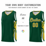 Custom Green Old Gold-White Graffiti Pattern Side Curve Pattern Sports Uniform Basketball Jersey Sets