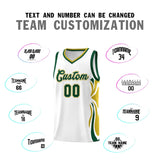 Custom White Green-Old Gold Graffiti Pattern Side Curve Pattern Sports Uniform Basketball Jersey Sets