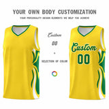 Custom Gold Kelly Green-White Graffiti Pattern Side Curve Pattern Sports Uniform Basketball Jersey Sets