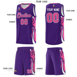 Custom Purple Pink-White Graffiti Pattern Side Curve Pattern Sports Uniform Basketball Jersey Sets
