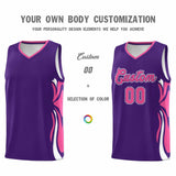 Custom Purple Pink-White Graffiti Pattern Side Curve Pattern Sports Uniform Basketball Jersey Sets