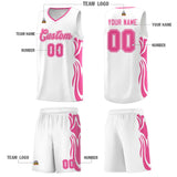 Custom White Pink-Pink Graffiti Pattern Side Curve Pattern Sports Uniform Basketball Jersey Sets