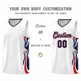 Custom White Navy-Red Graffiti Pattern Side Curve Pattern Sports Uniform Basketball Jersey Sets