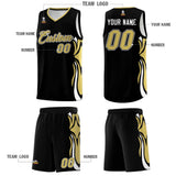 Custom Black Old Gold-White Graffiti Pattern Side Curve Pattern Sports Uniform Basketball Jersey Sets