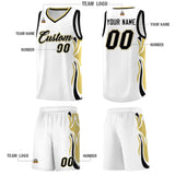 Custom White Black-Old Gold Graffiti Pattern Side Curve Pattern Sports Uniform Basketball Jersey Sets