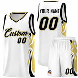 Custom White Black-Old Gold Graffiti Pattern Side Curve Pattern Sports Uniform Basketball Jersey Sets