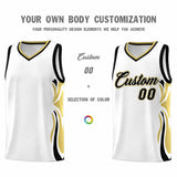 Custom White Black-Old Gold Graffiti Pattern Side Curve Pattern Sports Uniform Basketball Jersey Sets