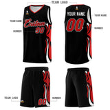 Custom Black Red-White Graffiti Pattern Side Curve Pattern Sports Uniform Basketball Jersey Sets