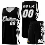 Custom Black White-White Graffiti Pattern Side Curve Pattern Sports Uniform Basketball Jersey Sets
