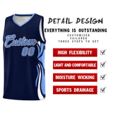 Custom Navy Light Blue-White Graffiti Pattern Side Curve Pattern Sports Uniform Basketball Jersey Sets