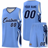 Custom Light Blue Navy-White Graffiti Pattern Side Curve Pattern Sports Uniform Basketball Jersey Sets