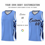 Custom Light Blue Navy-White Graffiti Pattern Side Curve Pattern Sports Uniform Basketball Jersey Sets